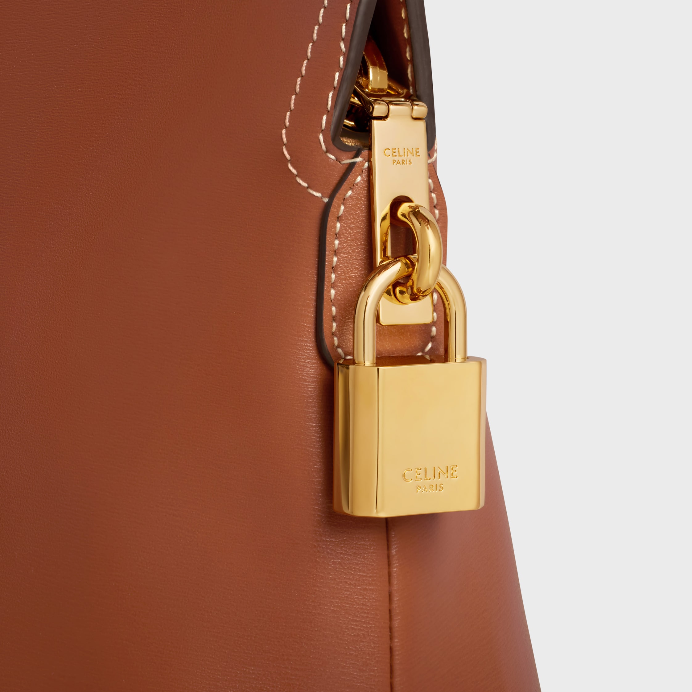 Lock Toiletry Pouch in Shiny Calfskin - TAN | CELINE