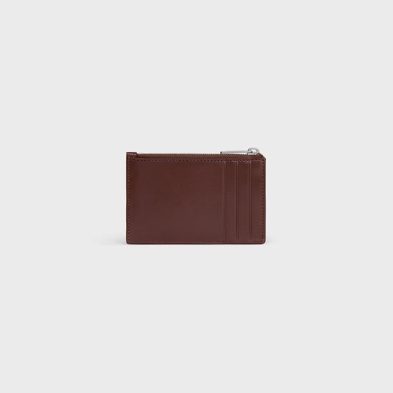 Zipped Card Holder in Satinated calfskin with triomphe embossed - CHESTNUT - COIN HOLDERS - 1 | CELINE