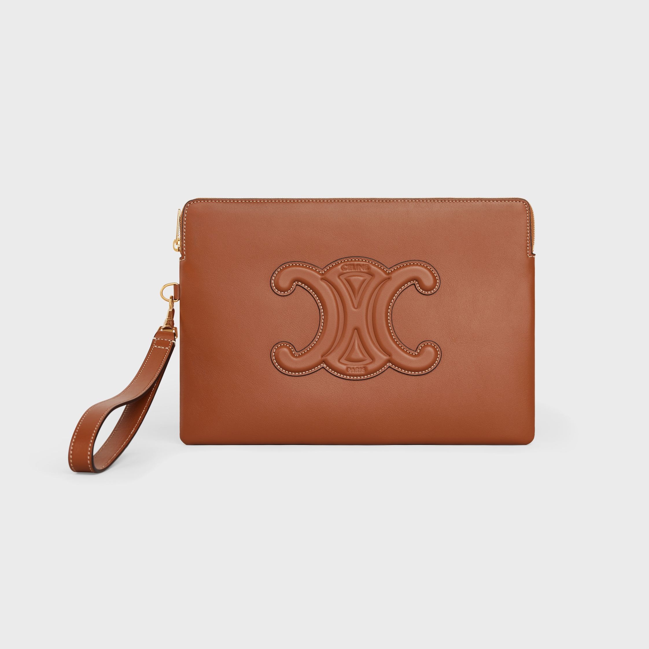 SMALL POUCH WITH STRAP CUIR TRIOMPHE IN SMOOTH CALFSKIN - TAN | CELINE