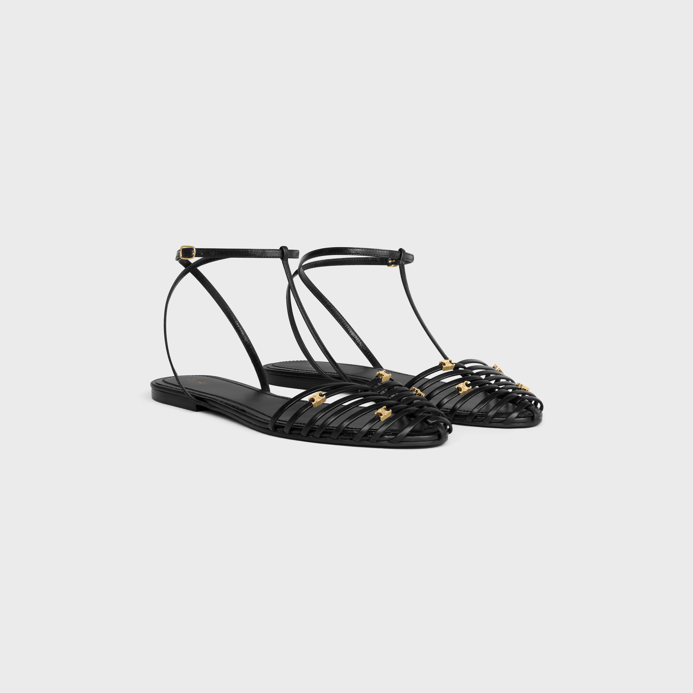 CAGE FLAT SANDAL IN GOATSKIN - BLACK | CELINE