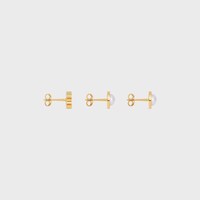 Les Perles Celine Set of 3 Studs in Resin Pearls and Brass with Gold Finish - GOLD / IVORY - EARRINGS - 2 | CELINE