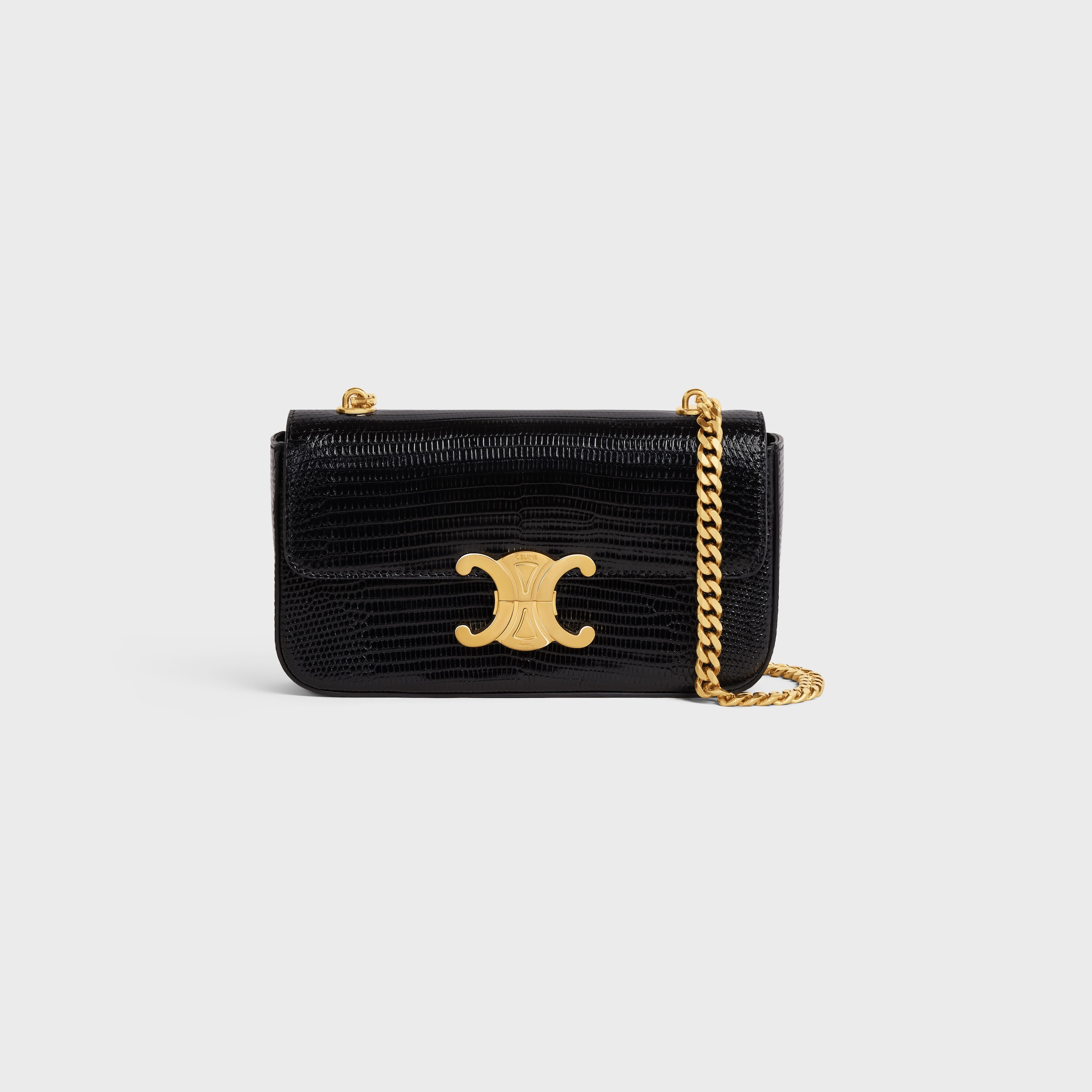CHAIN SHOULDER BAG CLAUDE IN LIZARD - BLACK | CELINE
