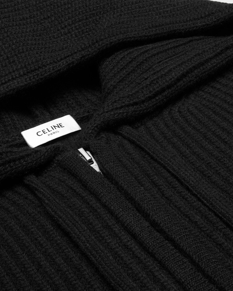 hooded cardigan IN RIBBED WOOL - BLACK -  - 1 | CELINE