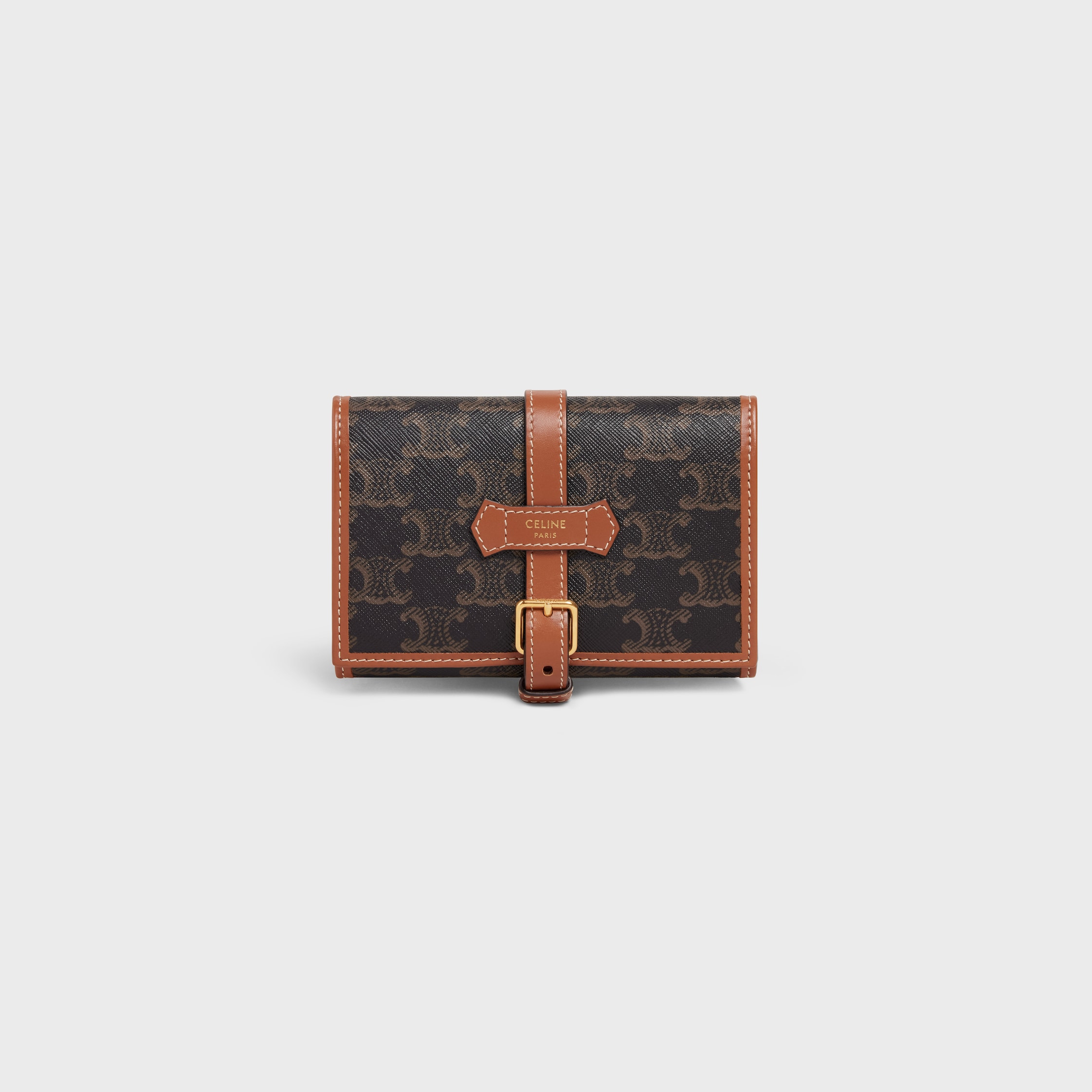 JEWELRY POUCH IN TRIOMPHE CANVAS AND CALFSKIN - TAN | CELINE