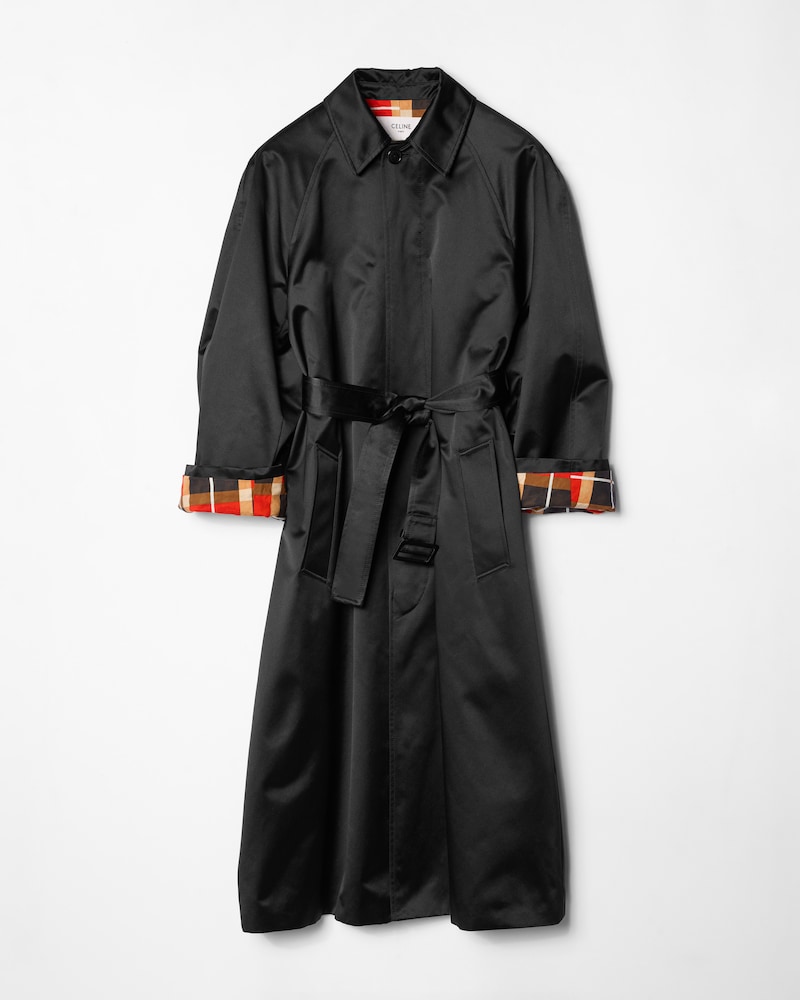 BALMACAAN-MANTEL AUS GEBONDETEM SATIN MIT MADRAS-FUTTER - SCHWARZ -  - 1 | CELINE