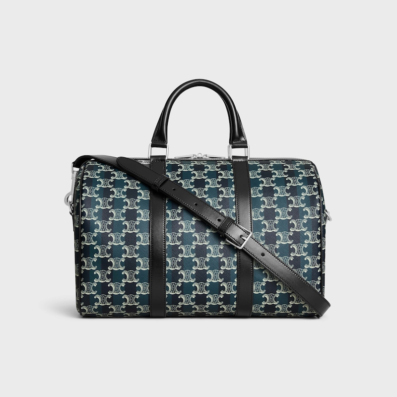 LARGE BOSTON IN STRIPED TRIOMPHE CANVAS AND CALFSKIN - BLACK/NAVY BLUE - CROSS-BODY BAGS - 1 | CELINE