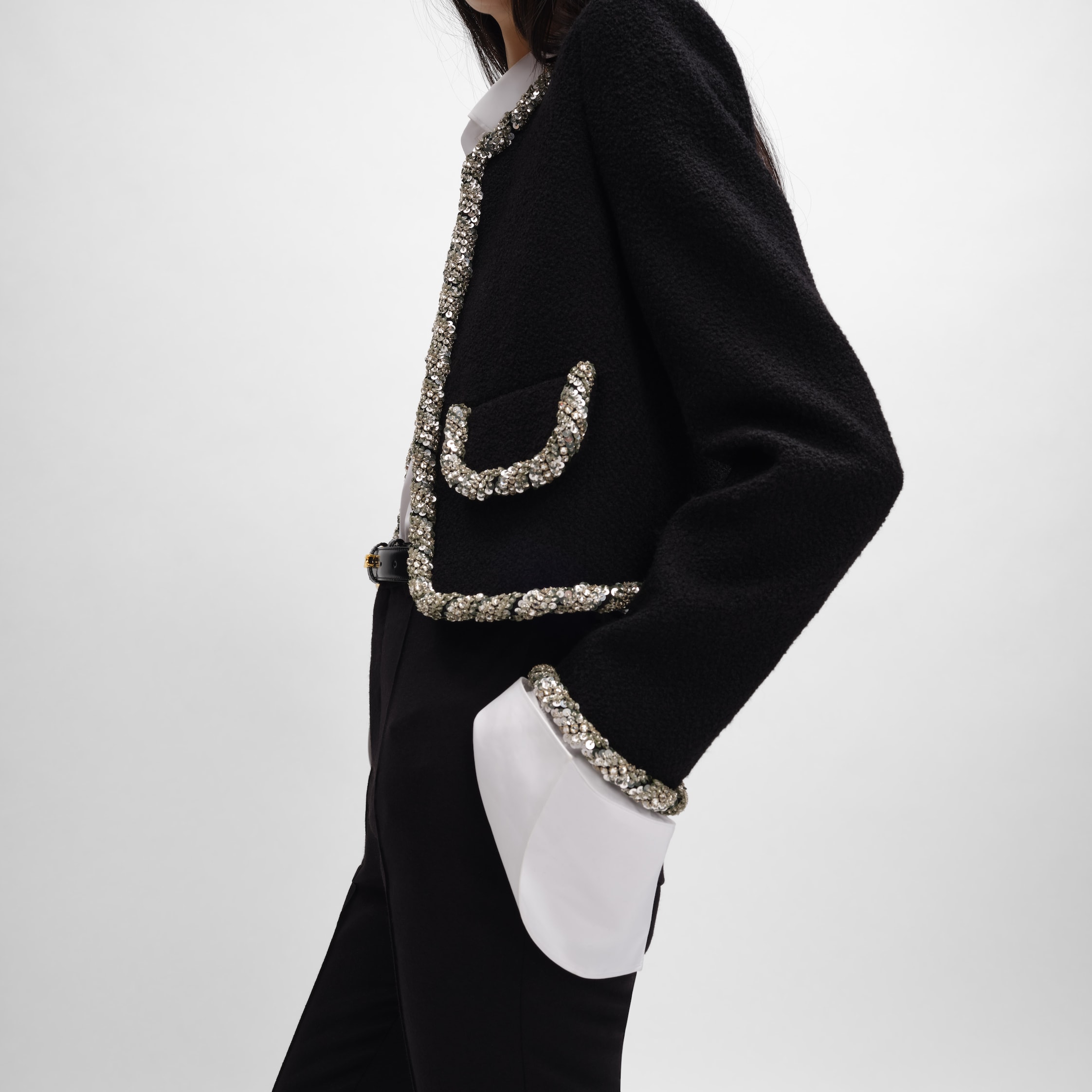 embroidered icone jacket IN wool natté - BLACK | CELINE