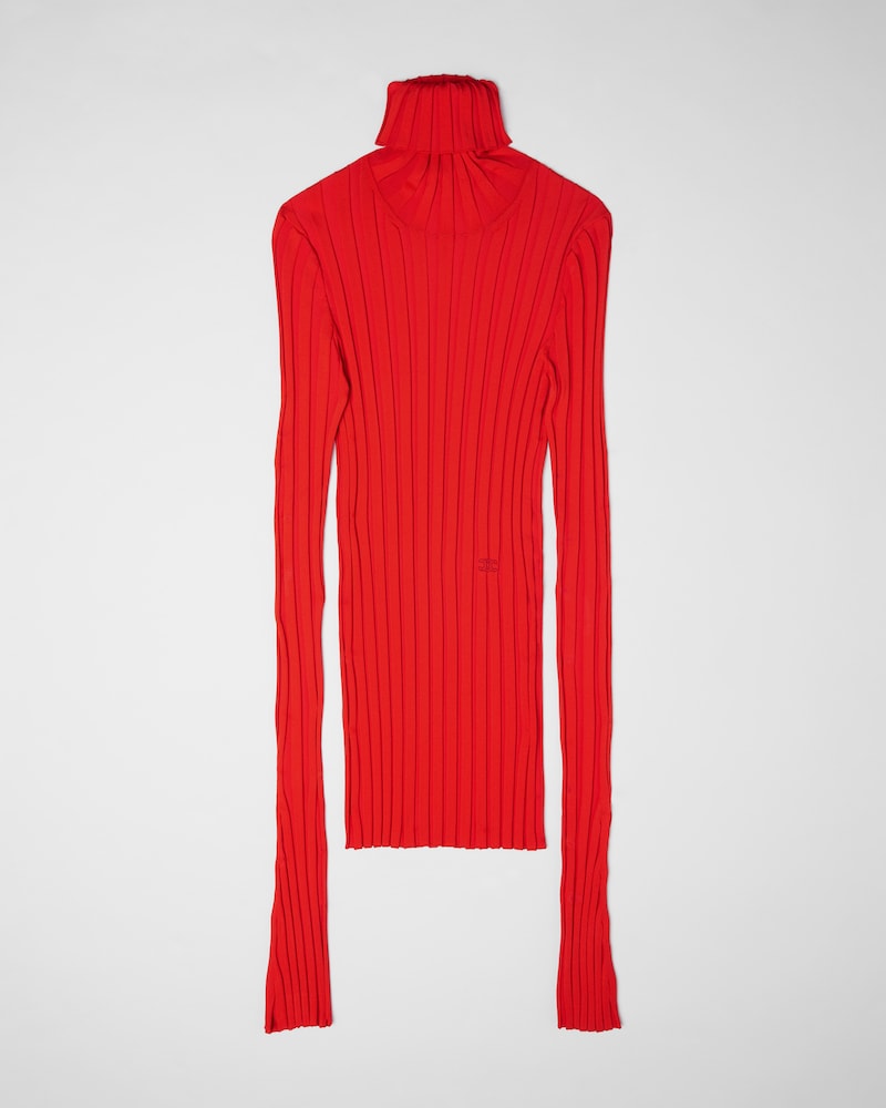 turtleneck sweater IN RIBBED VISCOSE - VERMILLON -  - 1 | CELINE