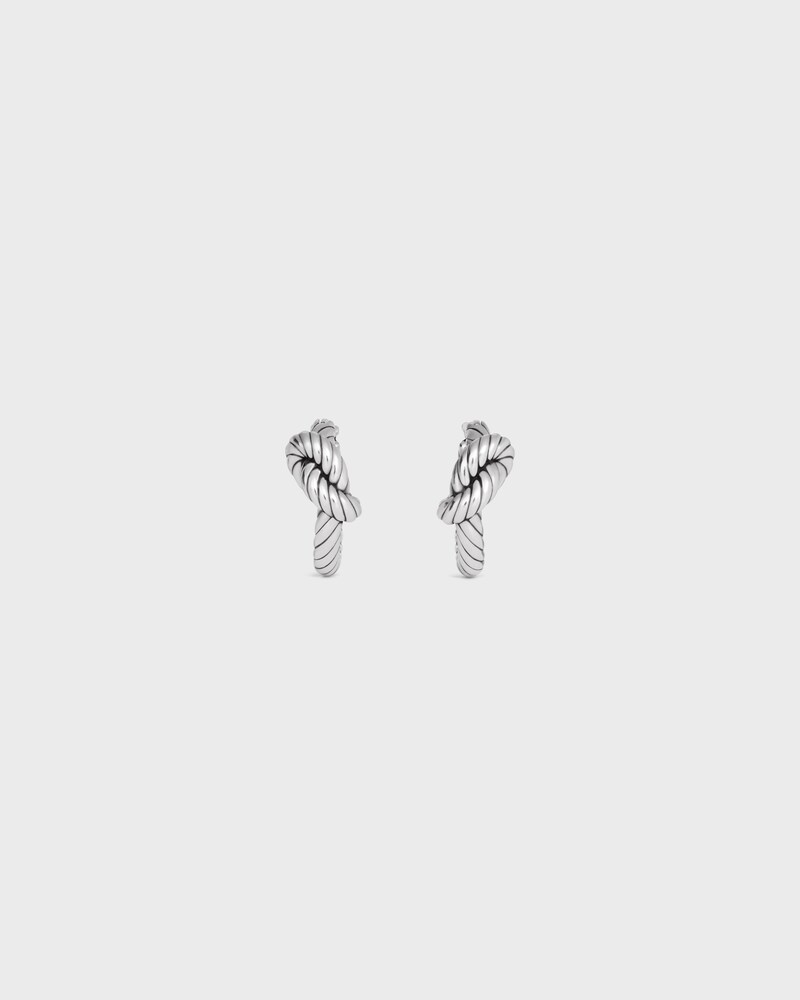 Knot Cord Patterned Hoops in Brass with Rhodium finish - SILVER - EARRINGS - 1 | CELINE