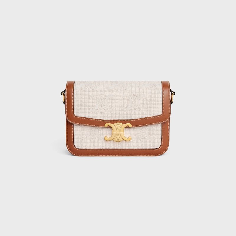 Classique Triomphe Bag in TEXTILE WITH TRIOMPHE CROCHET EMBROIDERY - NATURAL / TAN - TRIOMPHE - 1 | CELINE