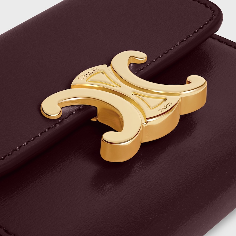 COMPACT WALLET WITH COIN TRIOMPHE IN Shiny calfskin - DEEP BURGUNDY - COIN HOLDERS - 1 | CELINE