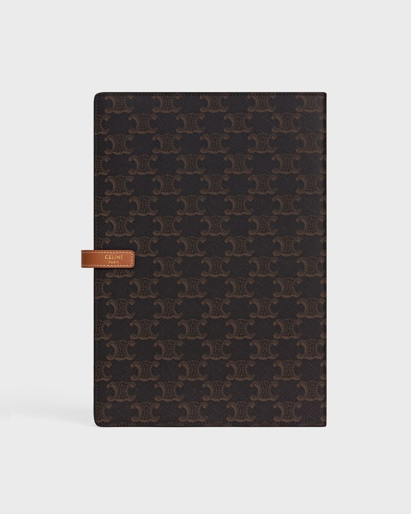 LARGE NOTEBOOK COVER IN TRIOMPHE CANVAS AND CALFSKIN - TAN - STATIONERY - 1 | CELINE