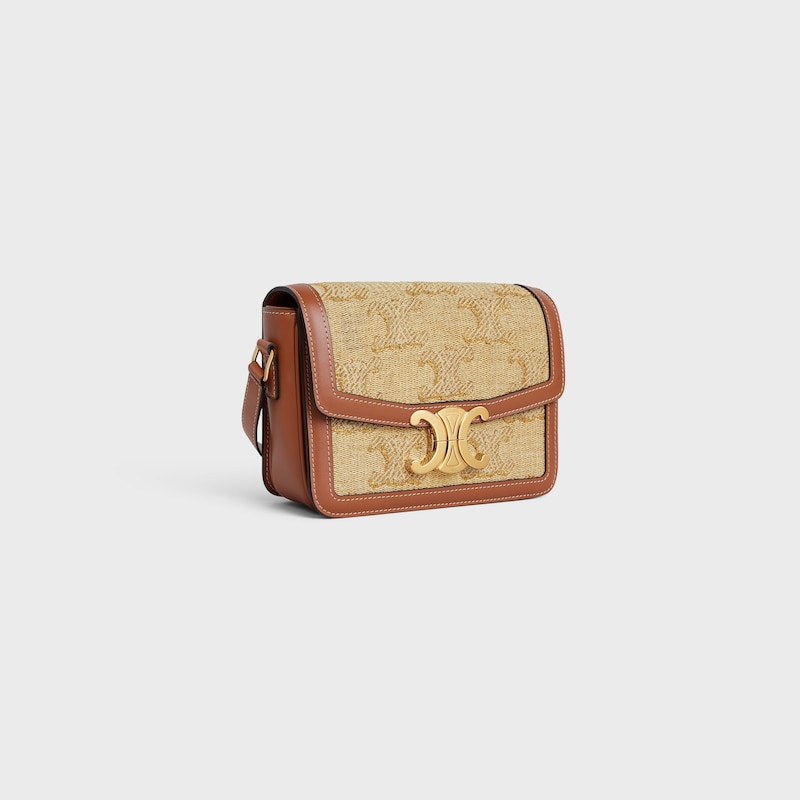 TEEN TRIOMPHE BAG in raffia effect textil with triomphe jacquard - NATURAL / GOLD - TRIOMPHE - 1 | CELINE