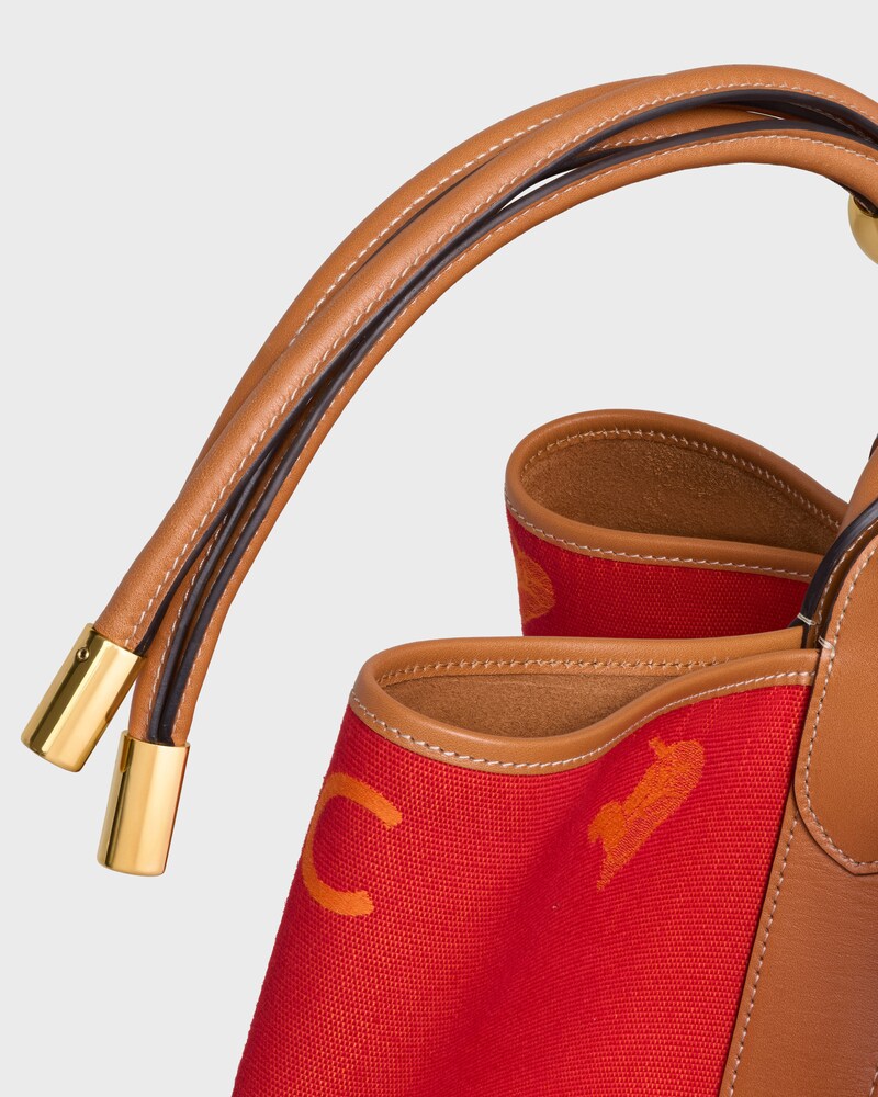 LARGE DROP BUCKET BAG IN JACQUARD C SULKY TEXTILE - RED / ORANGE - BUCKET - 1 | CELINE
