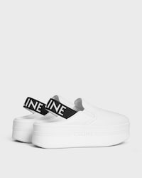 CELINE BLOCK WEDGE MULE IN Calfskin and Textile with Celine jacquard - OPTIC WHITE / BLACK -  - 2 | CELINE
