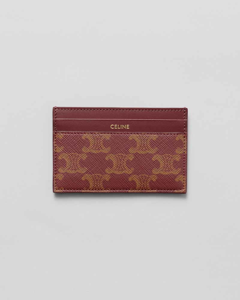 MEDIUM CARD HOLDER  IN Triomphe canvas and calfskin - BURGUNDY/TAN - CARD HOLDERS - 1 | CELINE