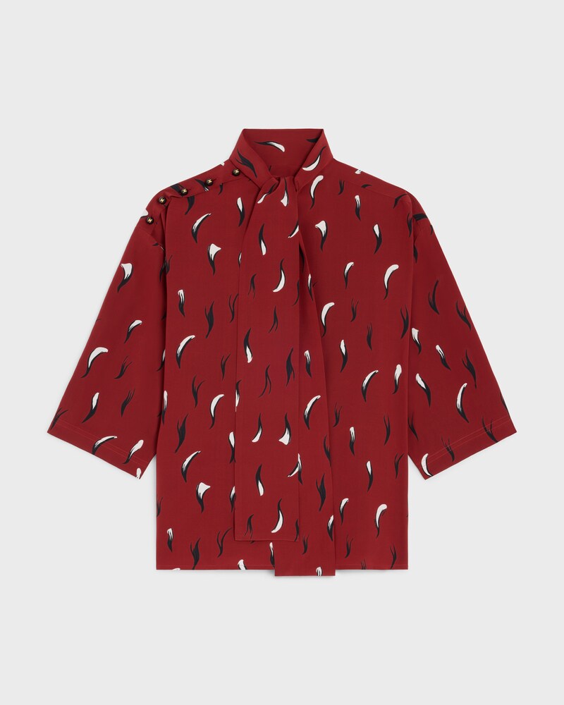 lavalliere top IN crepe de chine - BURGUNDY/BLACK/CHALK -  - 1 | CELINE
