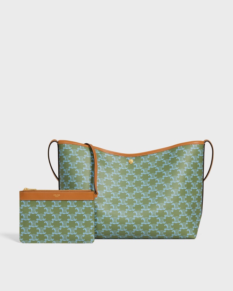 SOFT SHOPPER BAG IN TRIOMPHE CANVAS AND CALFSKIN - LIGHT KAKI / SKY BLUE - CROSS-BODY BAGS - 1 | CELINE