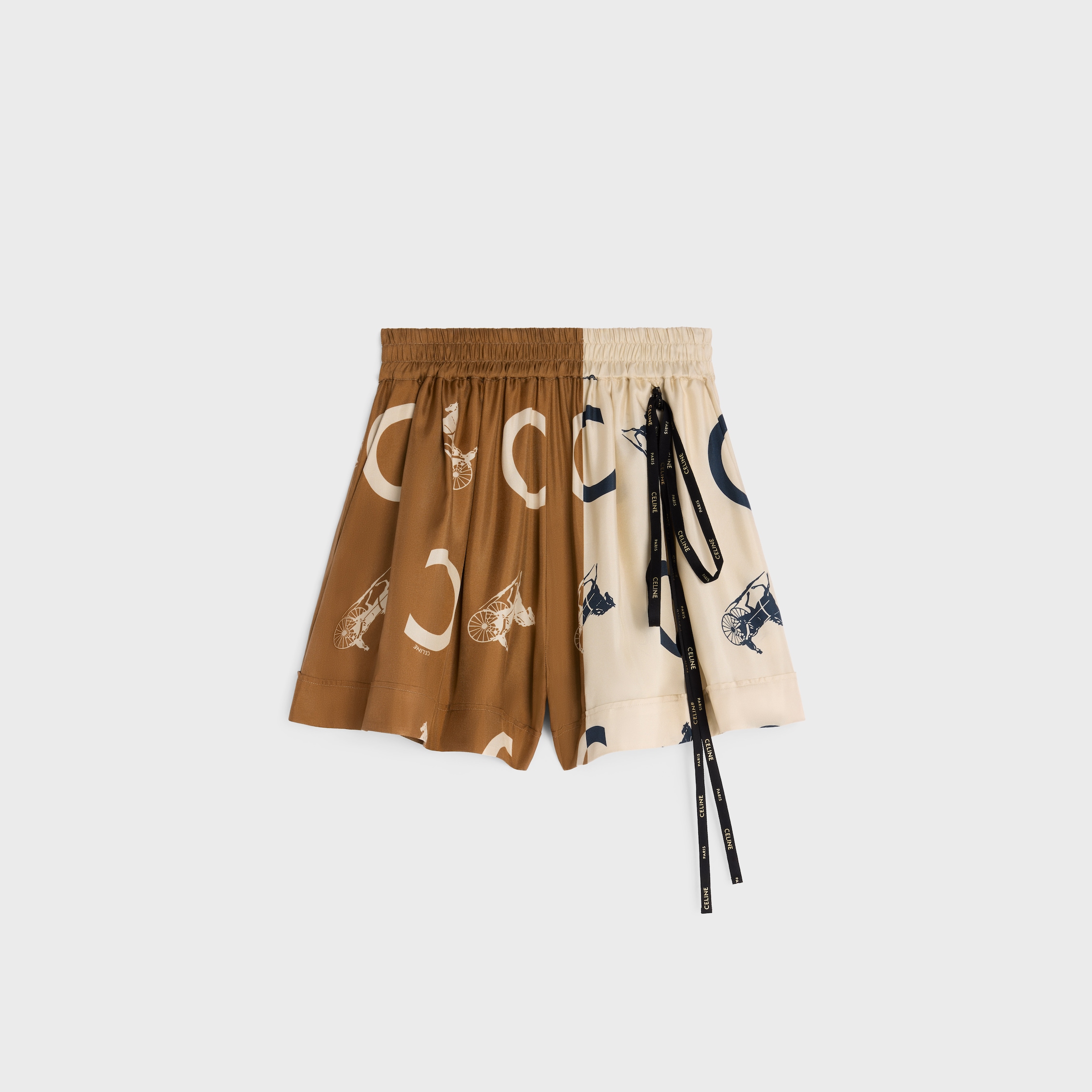 pajama shorts IN silk twill - OFFWHITE/CAMEL | CELINE