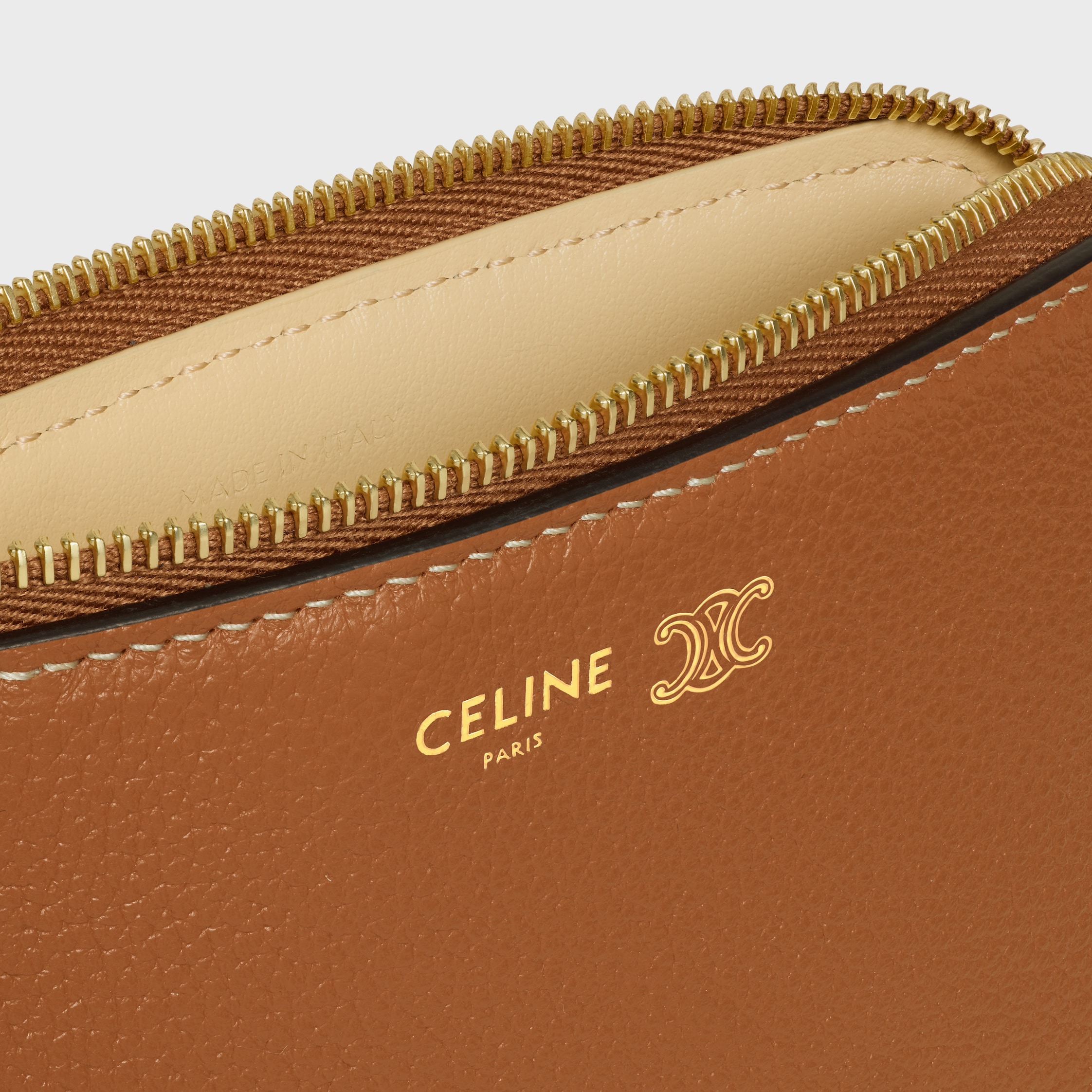 COIN PURSE TRIOMPHE STAMP IN SUPPLE GRAINED CALFSKIN - SOFT TAN