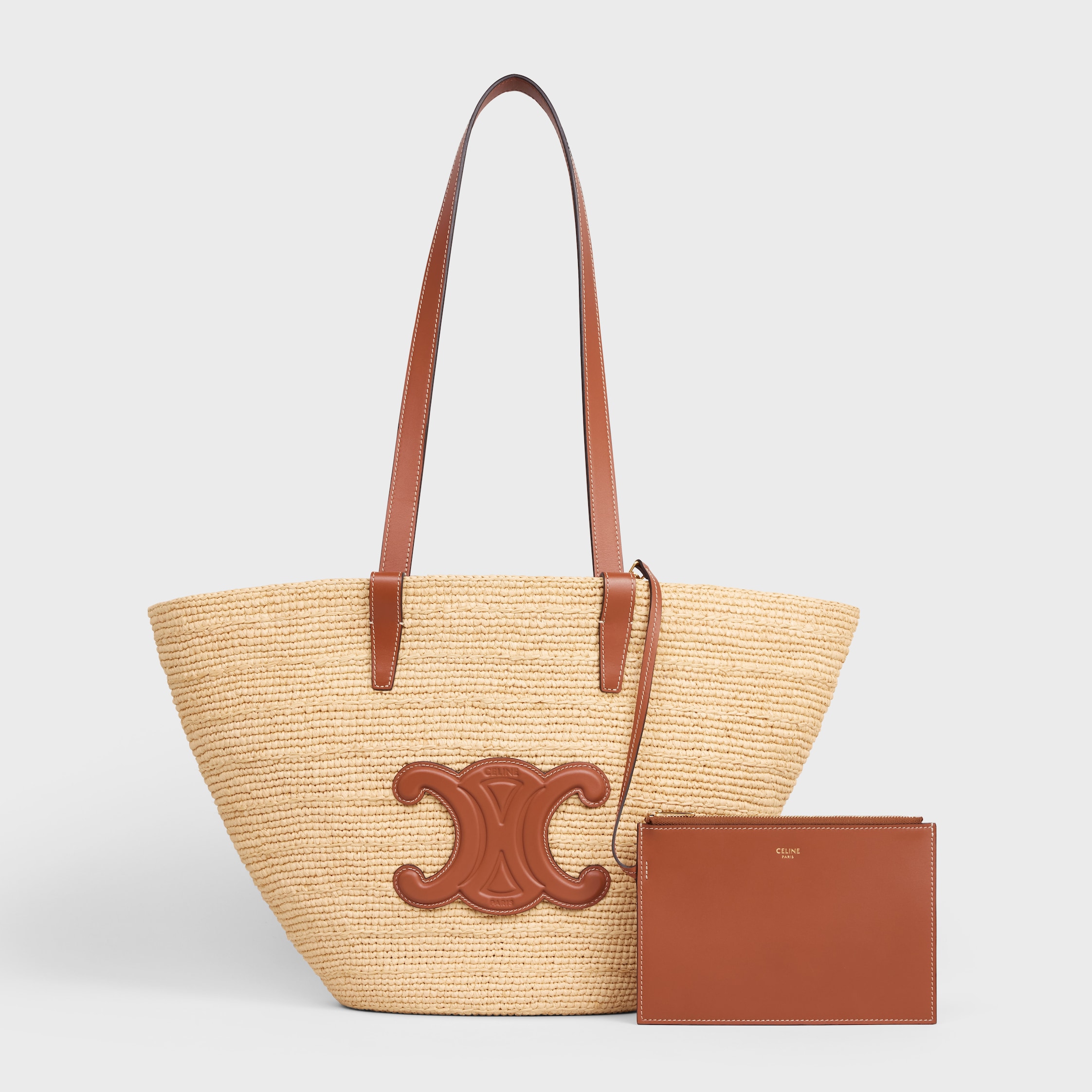 MEDIUM SUPPLE CELINE CLASSIC PANIER IN Raffia and calfskin - TAN
