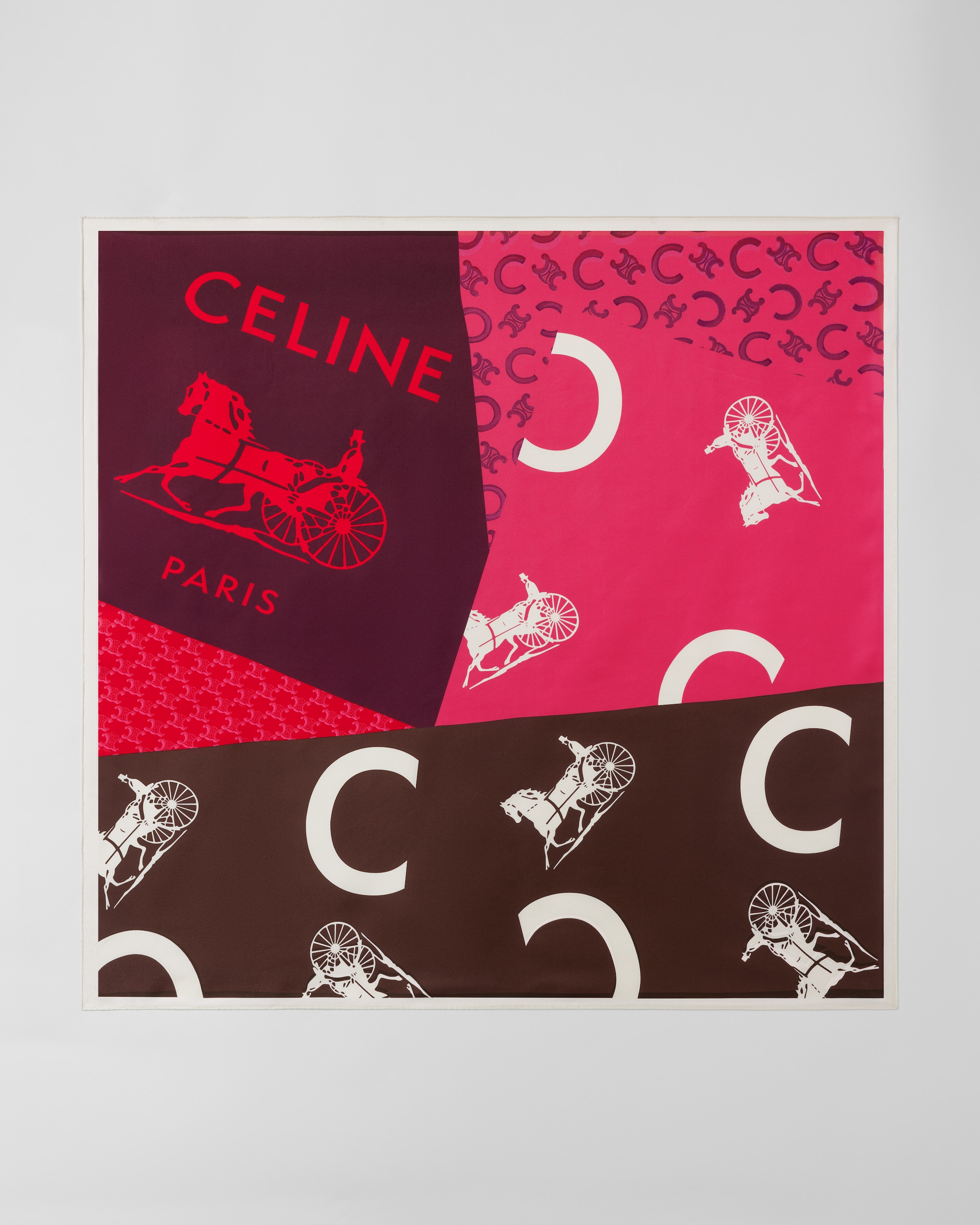 PATCHED C CALÈCHE FOULARD, 90 - FUSCHIA/BURGUNDY/BROWN | CELINE