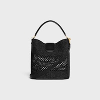 MEDIUM LOUISE BUCKET IN RAFFIA AND CALFSKIN - BLACK - CROSS-BODY BAGS - 2 | CELINE