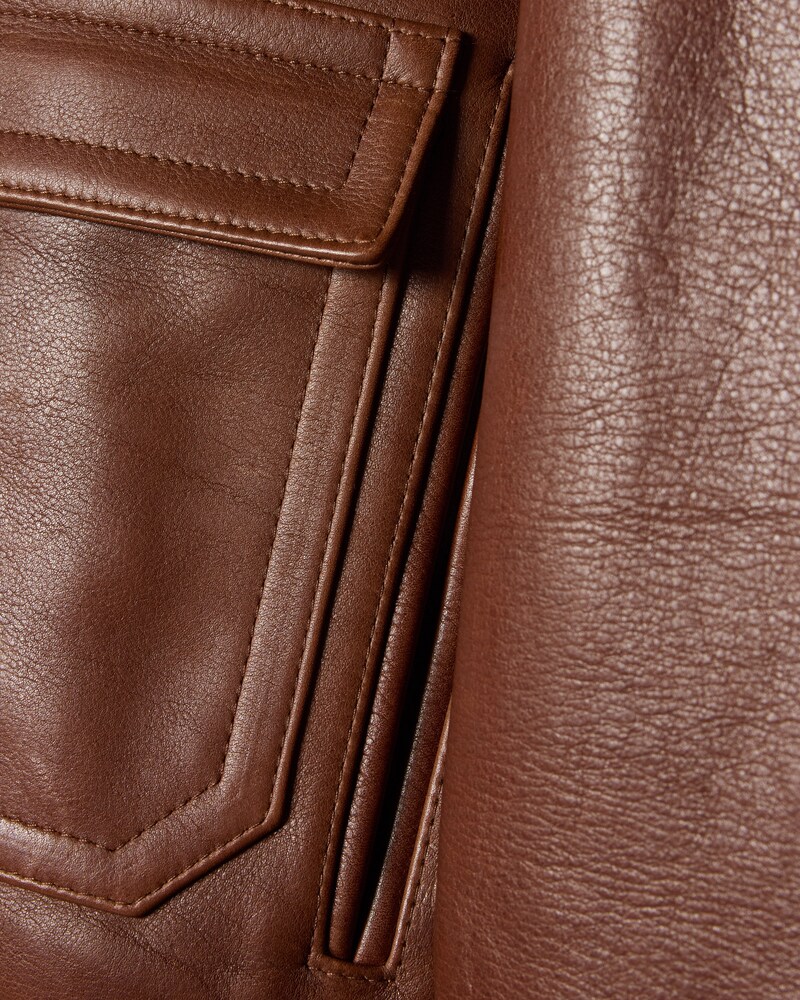 HIGH-COLLAR TEDDY IN CALFSKIN - BROWN -  - 1 | CELINE