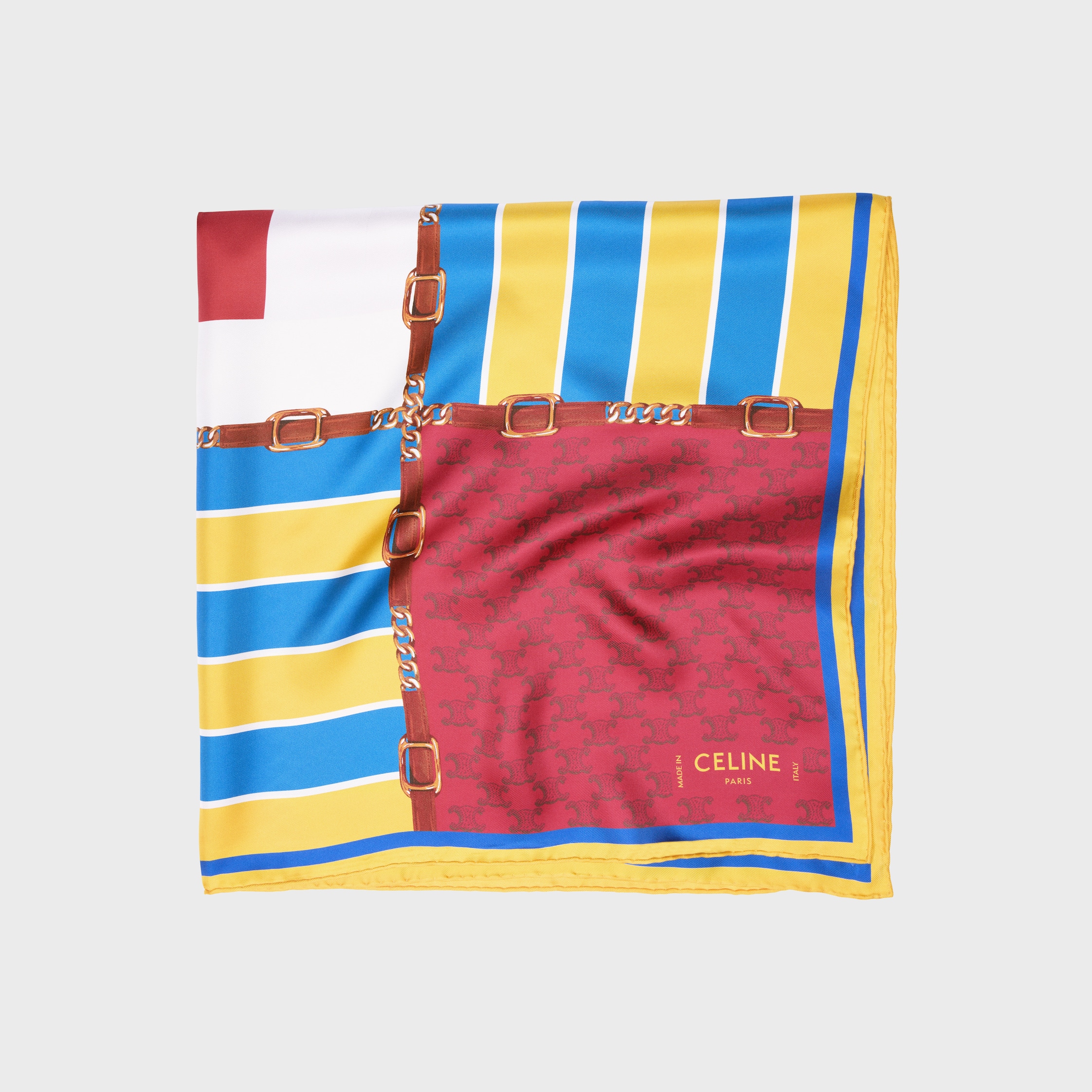 BELTS AND STRIPES FOULARD 90 - BLUE/YELLOW/RED | CELINE