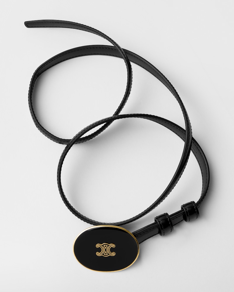 Thin Plate Belt 13MM IN TAURILLON LEATHER WITH ENAMELLED BUCKLE - BLACK -  - 1 | CELINE