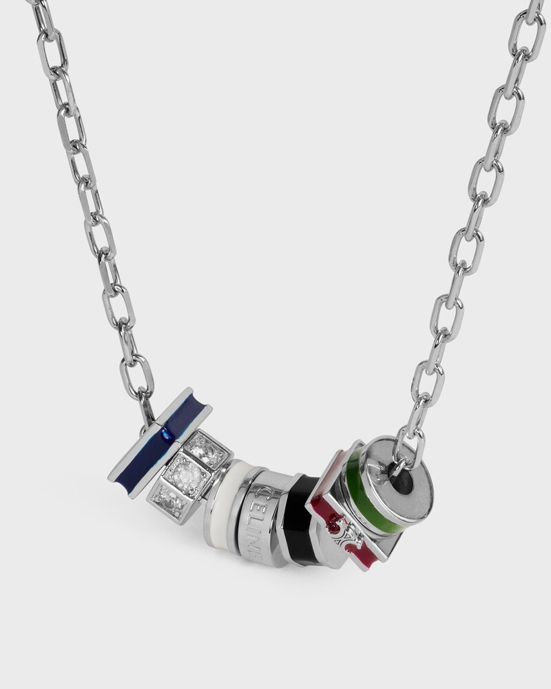 CELINE BOLT NECKLACE IN ENAMEL, STRASS AND BRASS WITH RHODIUM FINISH - SILVER / MULTICOLOR - NECKLACES - 1 | CELINE
