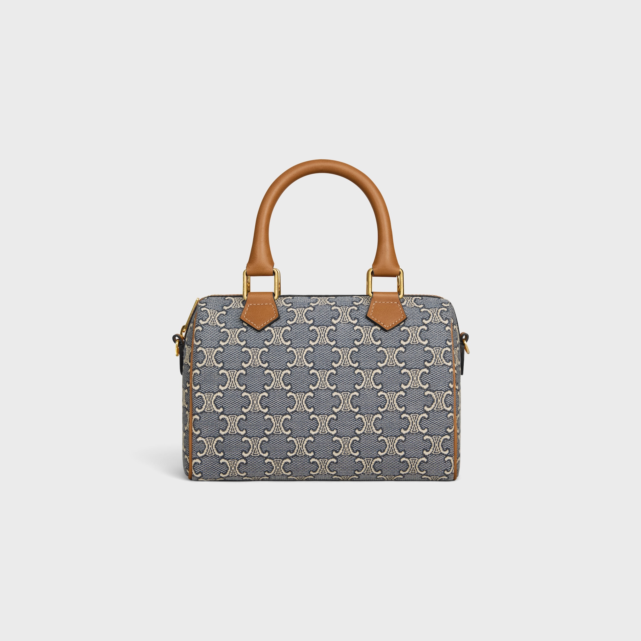 SMALL BOSTON IN TRIOMPHE JACQUARD AND CALFSKIN - NAVY/ECRU | CELINE