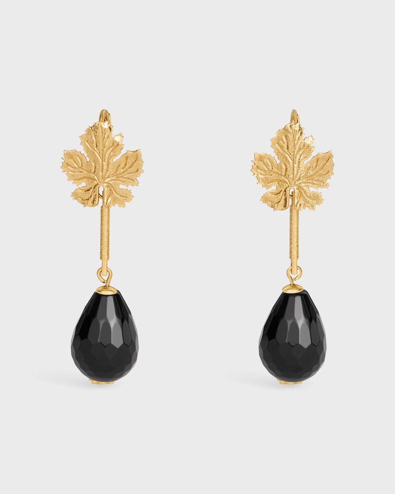Pendiente de hoja verde de ónix y latón con acabado dorado - NEGRO/DORADO - PENDIENTES - 1 | CELINE