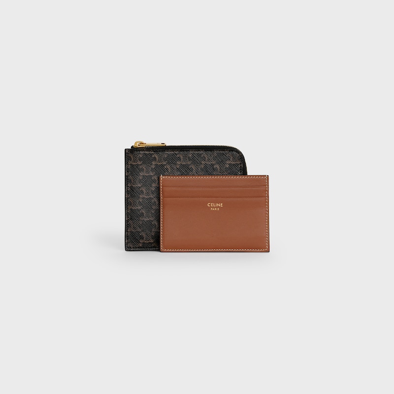 Zipped Purse with card holder IN Triomphe Canvas and Lambskin - Tan - TRIOMPHE CANVAS - 1 | CELINE