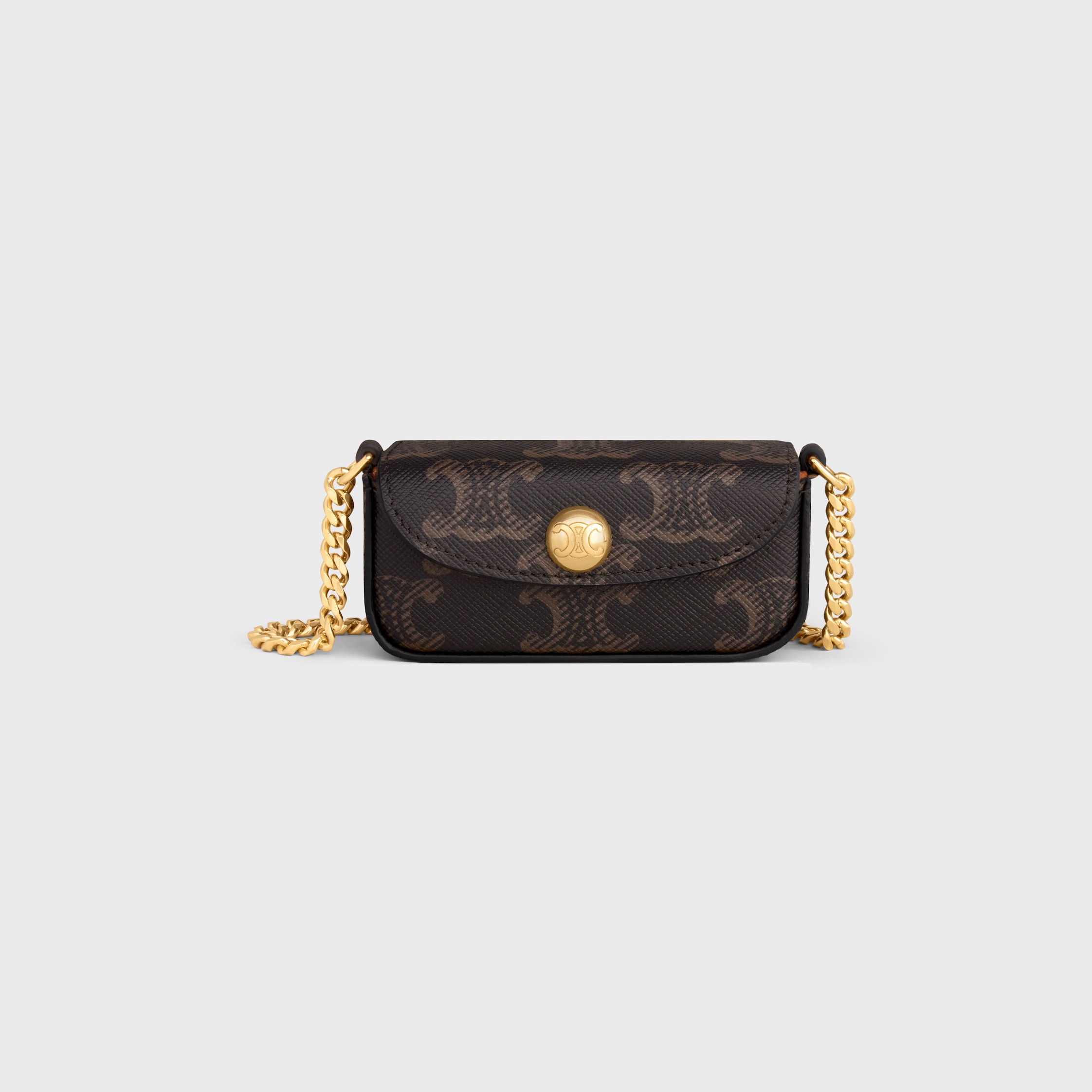 LIPSTICK CASE ON CHAIN IN TRIOMPHE CANVAS - BLACK / TAN | CELINE