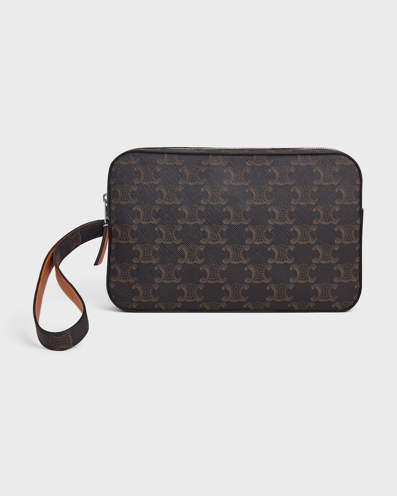 POUCH COM ALÇA EM TRIOMPHE CANVAS E COURO DE VITELA - TAN - MINI BOLSAS - 1 | CELINE