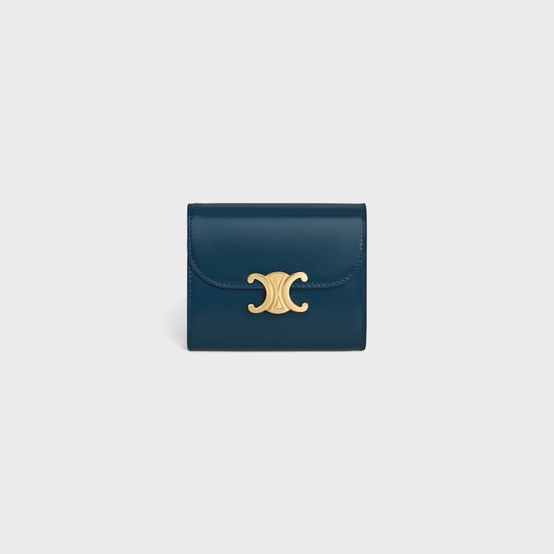 Small Flap Wallet TRIOMPHE IN Shiny calfskin - TEAL BLUE - WALLETS - 1 | CELINE