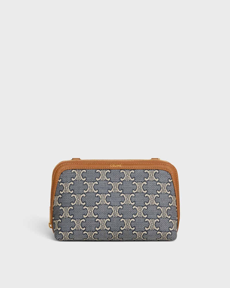 Clutch on Chain IN JACQUARD TRIOMPHE ALL OVER - NAVY/ECRU - MINI BAGS - 1 | CELINE