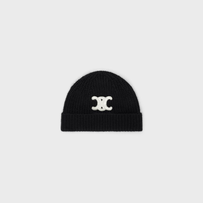 TRIOMPHE BEANIE IN SEAMLESS CASHMERE - BLACK -  - 1 | CELINE