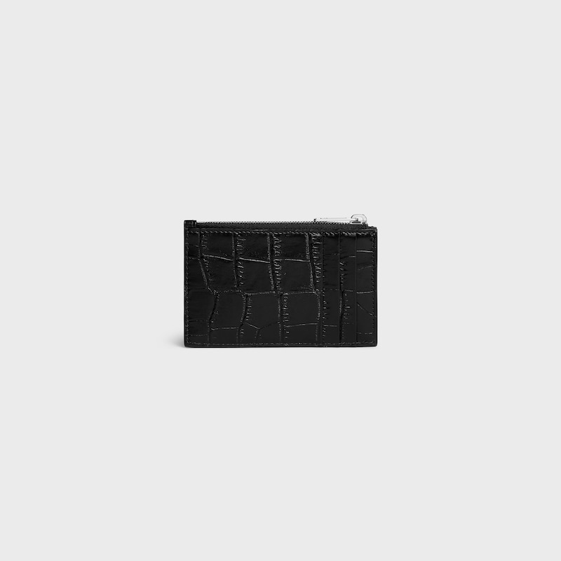 Porte-cartes zipp&eacute; en Veau fa&ccedil;on Crocodile - Noir - CELINE ESSENTIALS - 1 | CELINE