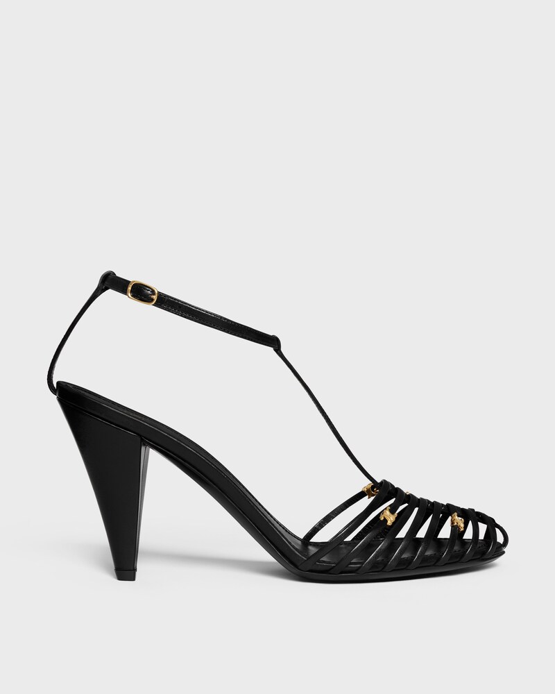 CAGE HEELED SANDAL IN GOATSKIN - BLACK -  - 1 | CELINE