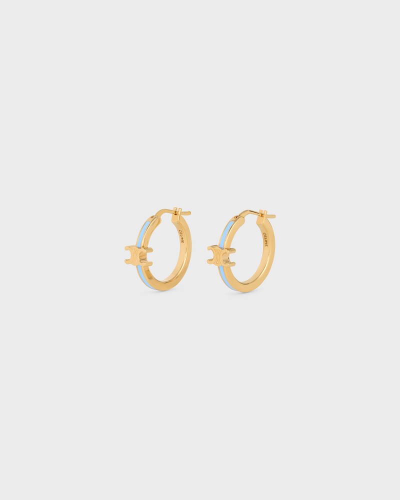 Triomphe Hoops in Enamel and Brass with Gold Finish - LIGHT BLUE/GOLD - EARRINGS - 1 | CELINE