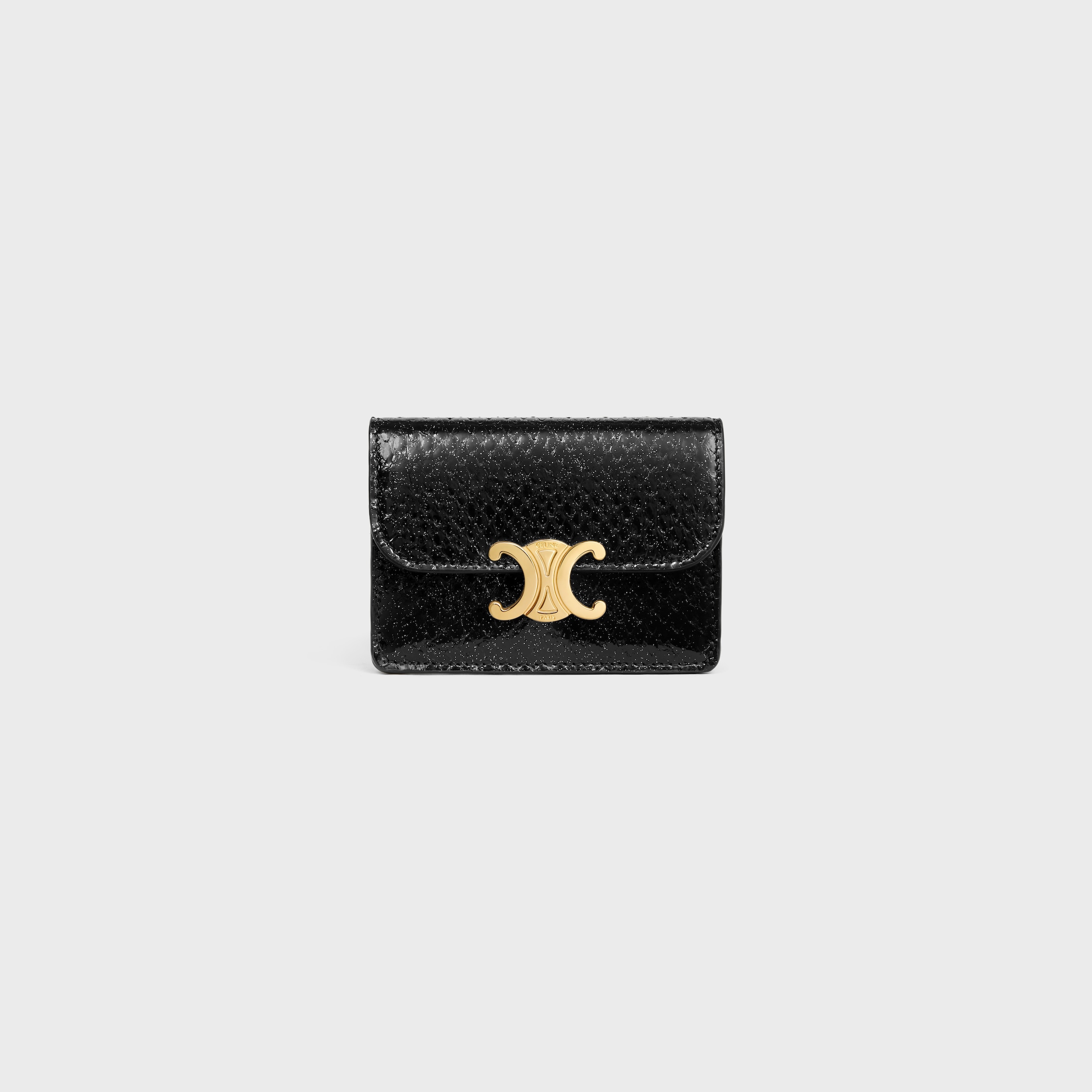 CARD HOLDER WITH FLAP TRIOMPHE IN PYTHON - BLACK GLITTER | CELINE