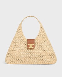 CABAS TRIANGLE  IN RAFFIA AND CALFSKIN - NATURAL / TAN - PANIER - 1 | CELINE