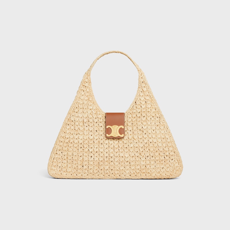 CABAS TRIANGLE  IN RAFFIA AND CALFSKIN - NATURAL / TAN - PANIER - 1 | CELINE