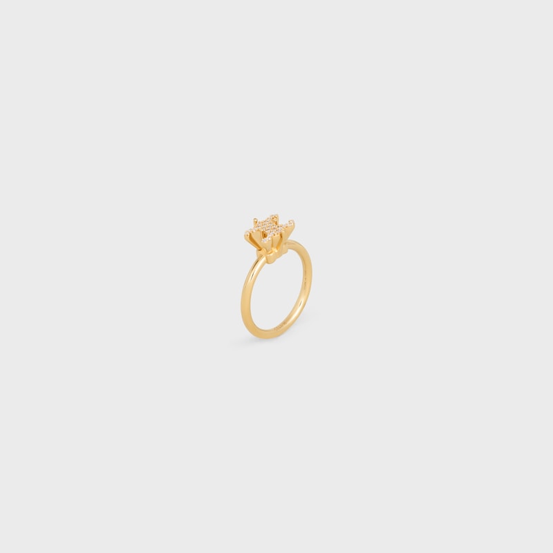 Triomphe Solitaire Sparkle Ring in Strass and Brass with Gold Finish - GOLD -  - 1 | CELINE