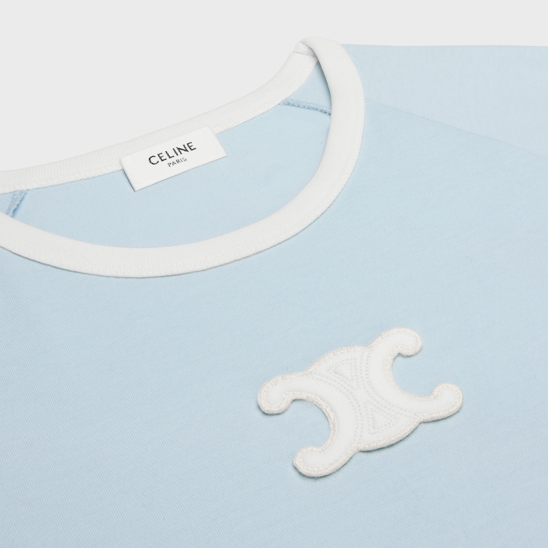 Triomphe T-shirt in cotton jersey - BLEU PASTEL / CREAM -  - 1 | CELINE