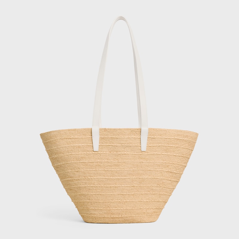 MEDIUM SUPPLE CELINE CLASSIC PANIER IN Raffia and calfskin - RICE - PANIER - 1 | CELINE
