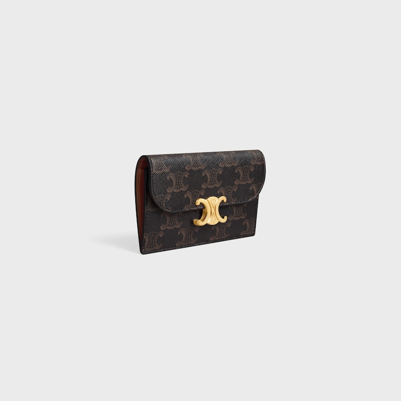 LONG CARD HOLDER WITH FLAP TRIOMPHE  IN Triomphe Canvas - TAN - CARD HOLDERS - 1 | CELINE