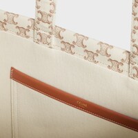 Large Cabas Thais IN TEXTILE WITH TRIOMPHE CANVAS PRINT AND CALFSKIN - WHITE - CLASSIC PANIER - 1 | CELINE